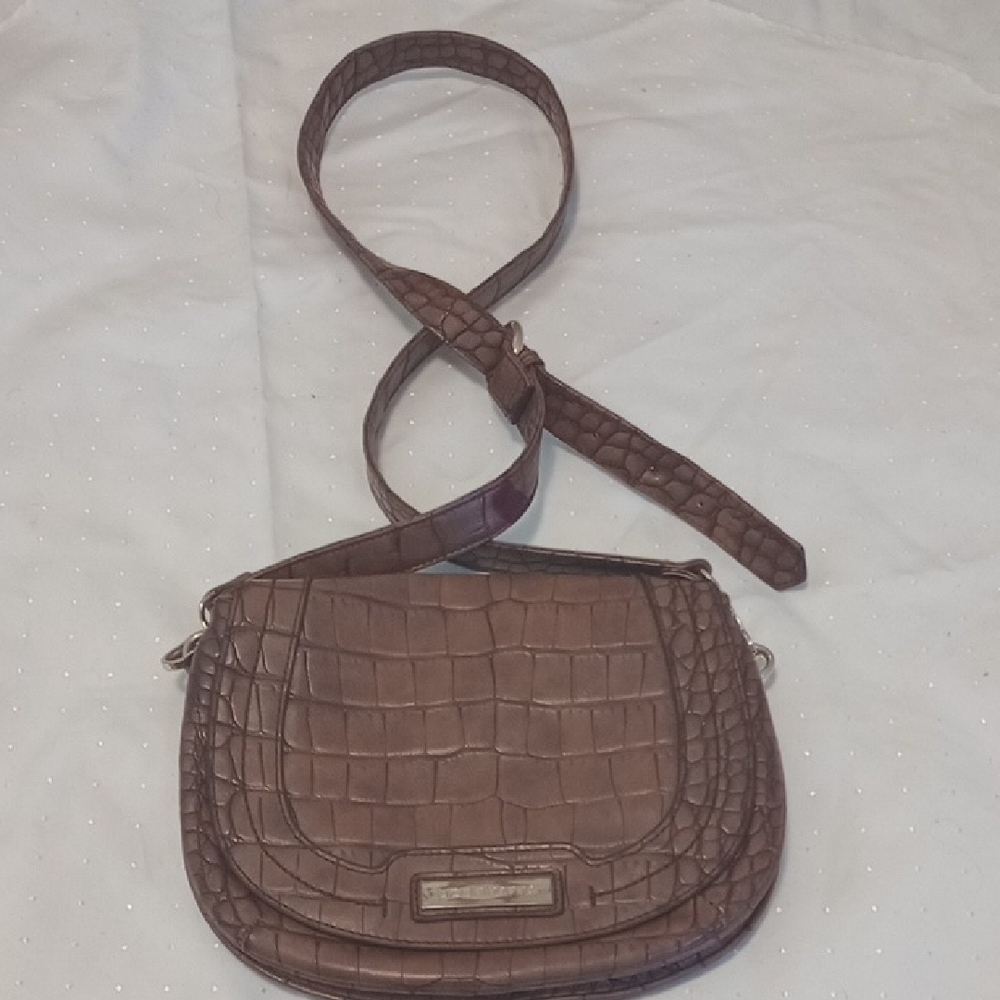 Brown Crocodile-Embossed Crossbody Bag